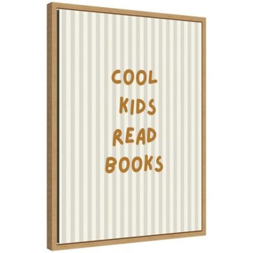 Kate and Laurel Cool Kids Read Books Neutral Stripe by Laura Moss Framed Canvas Wall Art Print, Sylvie Natural, 18x24