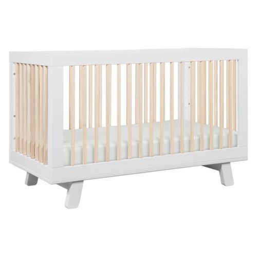 Babyletto Hudson 3-in-1 Convertible Crib with Toddler Bed Conversion Kit - White and Washed Natural