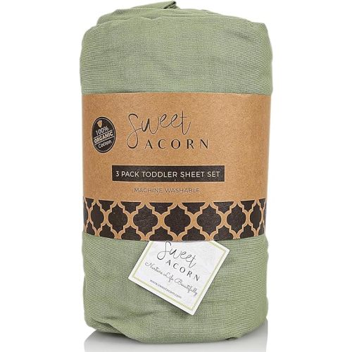 3 Piece Toddler Bedding Sets - Organic Cotton Jersey Knit - Fits Convertible Cribs and Mattresses - 9" x 28" x 52" - Juniper Green
