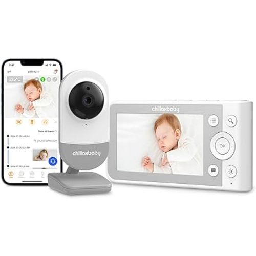 CHILLAX Daily Video Baby Monitor - WiFi Smart Baby Monitor with Camera & Parent Unit,App Support,HD Camera, Privacy Protection WiFi ON/Off Switch, 2-Way Audio,Night Vision,Auto Dimming LED