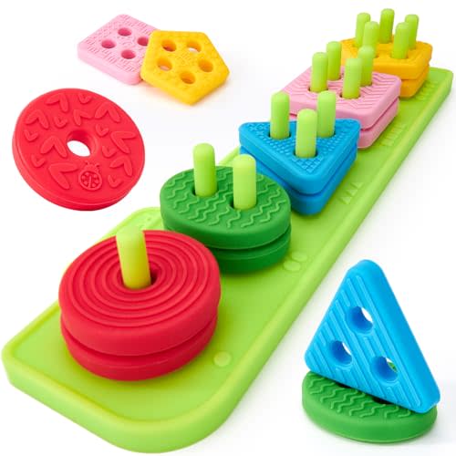 hahaland Silicone Blocks for Toddlers 1-3 - Montessori Toys for 1 Year Old Sensory Toys, Color Sorting and Stacking Toy Soft Textured Educational Learning Toddler Baby Toys 1 Year Old Boy Girl Gifts