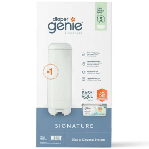 Diaper Genie Signature Pail Includes 1 Easy Roll Refill with 18 Bags | Holds Up to 846 Newborn-Sized Diapers Per Refill