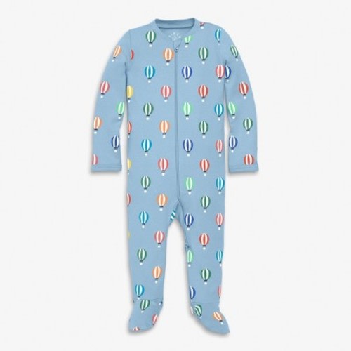 Primary Baby Organic Zip Footie In Hot Air Balloons In Stream Rainbow Hot Air Balloons Size 3-6 Months