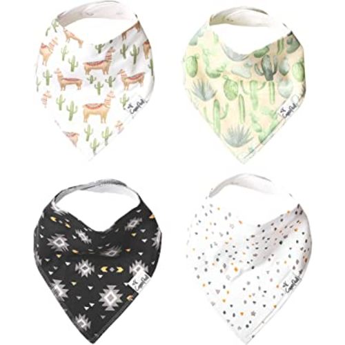 Copper Pearl 4 Pack Soft Cotton Baby Bibs for Drooling and Teething, Absorbent Drool Bibs for Baby Girl and Boy, Adjustable to Fit Newborns to Toddlers, Tons of Styles (Cusco)