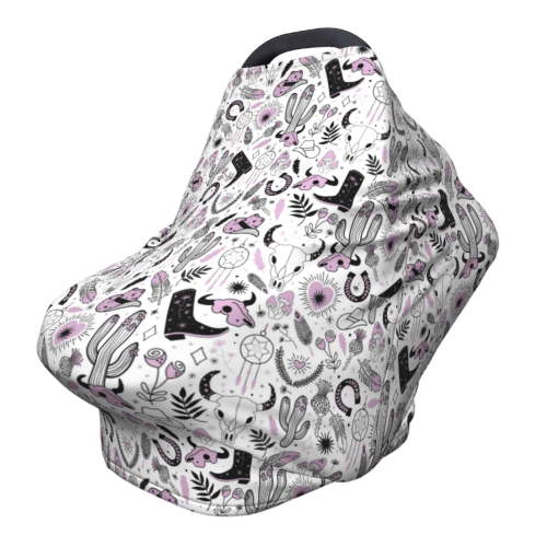 Fotbe Cowboy Pattern Car Seat Covers for Babies, Nursing Breastfeeding Cover Infant Carseat Canopy, Soft Stretchy Carrier Cover