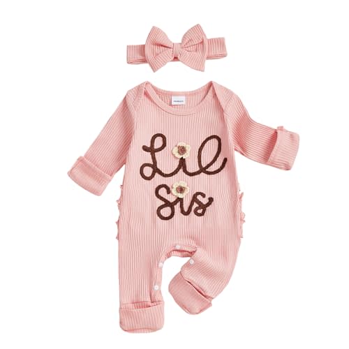 Rtnnsbbfcm Baby Girl Clothes Little Sister Outfits Ribbed Knit Long Sleeve Romper Jumpsuit Newborn Coming Home Clothing