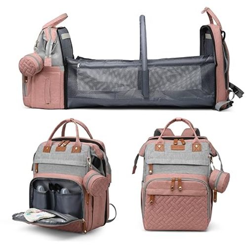 Jeryswet Baby Diaper Bags with Changing Station, Waterproof Large Capacity Diaper Bag Backpack for Moms Dads with USB Charging Port and Stroller Straps, Baby Shower Gifts, Pink