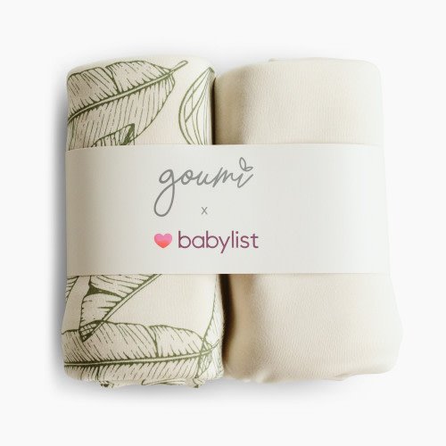 Goumi Kids x Babylist Muslin Swaddle Set (2 Pack) - Banana Leaf + Oat, 40x40"