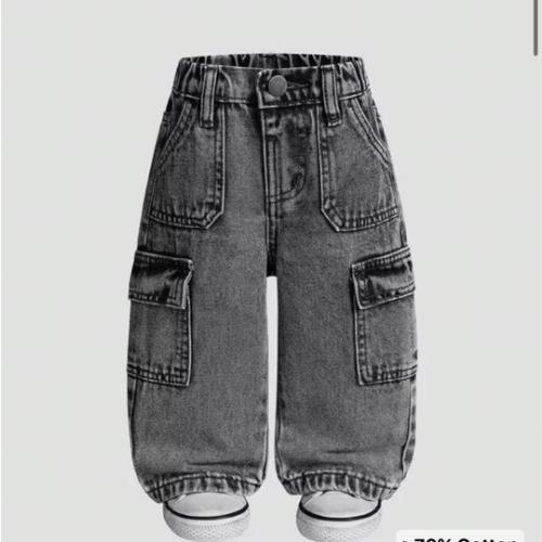 3-6M SHEIN Playful Pals Baby Boys Dark Grey Denim Cargo Jeans,Winter Street Life Casual Graphic Street Fashion Back-To-School Retro Loose Elastic Waist Cotton Pants | SHEIN USA