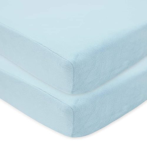 American Baby Company 2 Pack Heavenly Soft Chenille Fitted Crib Sheet 28" x 52", Warm and Cozy Neutral Chenille Sheet, Blue, for Boys and Girls, Fits Crib and Toddler Bed mattresses