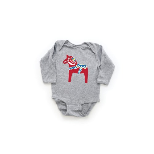 Traditional Dala Horse Long Sleeve Bodysuit | Swedish Horse Infant One Piece Outfit | Scandinavian New Baby Gift | Nordic Folk Art Kids Tee