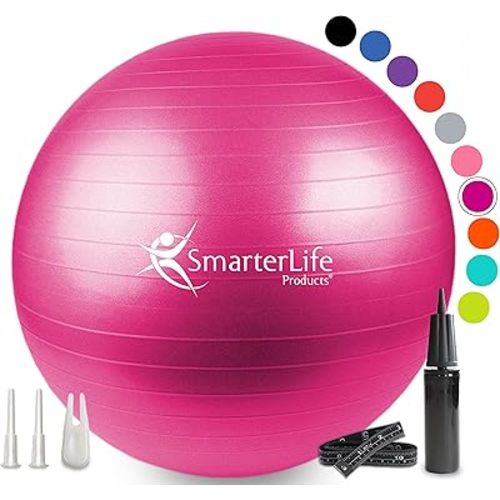 SmarterLife Exercise Ball Yoga Ball for Fitness, Balance, Stability, or Pregnancy, Gym Ball for Core Workout, Physical Therapy, Yoga Ball Chair for Office, Anti-Slip Anti-Burst