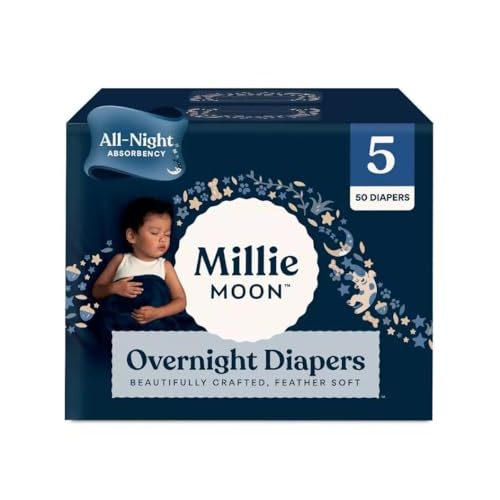 Millie Moon Overnight Diapers ~ (Size-5 and count-50) ~ Diaper Weight Range ~ 28 to 43 Lbs.
