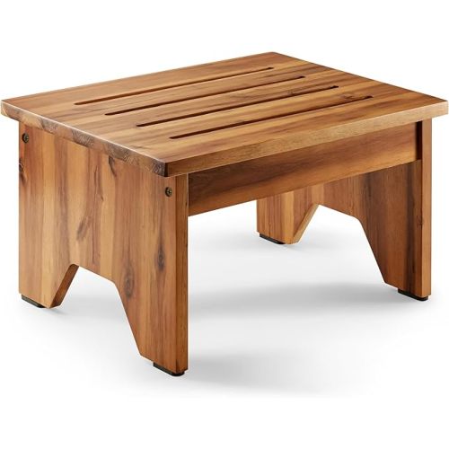 Holana 9" Acacia Wood One Step Stool for Adults - 300 Lbs Wooden Step Stools Heavy Duty for High Bed Riser, Bathroom, Bedroom - Small Stepping Stool for Elderly, Seniors, Kids, Handicap Use Indoor