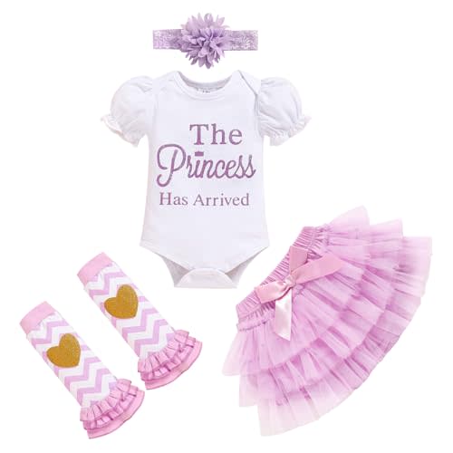 Newborn Baby Girl Outfits Infant Letter Print Romper+Tutu Skirt+Headband+Legging Warmer Coming Home Clothes Set