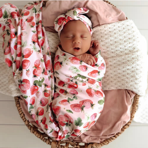 Strawberry Organic Jersey Wrap & Topknot Set | Snuggle Hunny