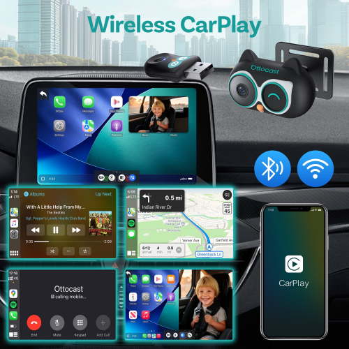 Ottocast Cabin Care Adapter Wireless CarPlay Camera 1080P HD for Baby Kids