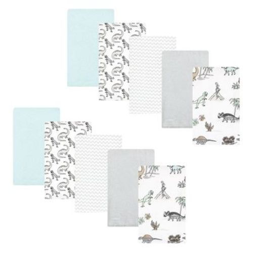 Hudson Baby Cotton Poly Flannel Burp Cloths, Neutral Dino World 10-Pack Set, One Size