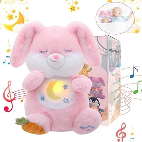 Bunny Breathing Stuffed Animal, Soothing Bunny Plush Gift | For Anxiety Adults and Kids, Volume Control, Realistic Breathing and Lights, Easter Basket Stuffers