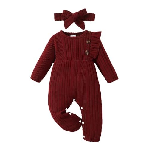 Saeaby Infant Baby Girl Clothes Newborn Girl Romper Fall Winter Outfit Ruffle Long Sleeve Jumpsuit Romper Cute Girls Outfit