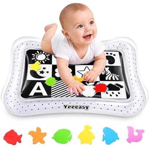 Yeeeasy Tummy Time Water Mat丨Inflatable Tummy Time Water Play Mat for Babies, Infants and Toddlers 3 to 24 Months Promote Development Toys Baby Toys Essentials and Gifts, Black and White