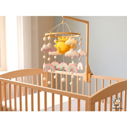 Sunshine & Rainbow Felt Baby Mobile | Cheerful Cloud Nursery Decor
