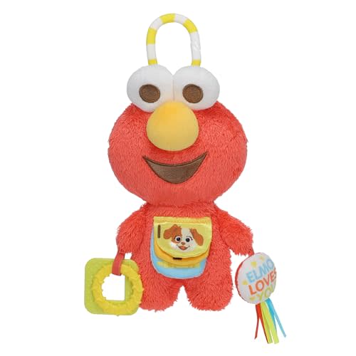 KIDS PREFERRED Sesame Street Elmo Activity Toy with Teething Rings, Crinkle Sounds, and On The Go Clip for Babies and Infants