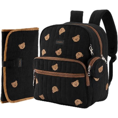 Large Diaper Bag Backpack with Changing Pad, Insulated Bottle Pockets, Travel & Hospital Bag for Mom & Dad (Small - Black Bears)