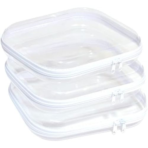 3PCS Clear Hard Plastic Zipper Case, Double Zippers Hard Pouch, Portable Travel Organizer Bin Clear Makeup Bag for Toy Storage, Snack Bag, Cosmetics, Pencil Case, Diaper Bag, Toiletry Bag (3PCS-M)