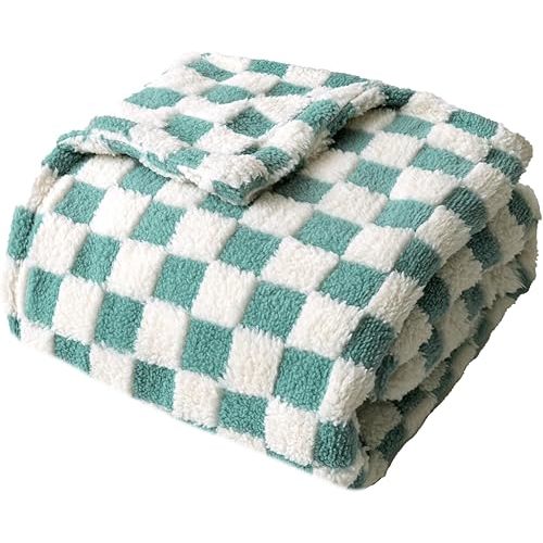 Checkered Baby Blanket Neutral Ultra Soft Baby Blanket Fuzzy Cozy Baby Blankets Warm Comfort Reversible Baby Bed Blanket for Toddlers Infant or Newborn (Green and White)