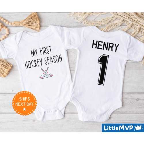 My First Hockey Season Onesie® - Hockey Baby Shower Gift - Hockey Onesie® - Baby Boy Onesie® - Gender Neutral Baby Bodysuit