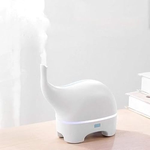 Silent Baby Elephant Aromatherapy Humidifier, 120ml USB Diffuser with Auto-Off Protection, Small Room Humidifier, Pink/White