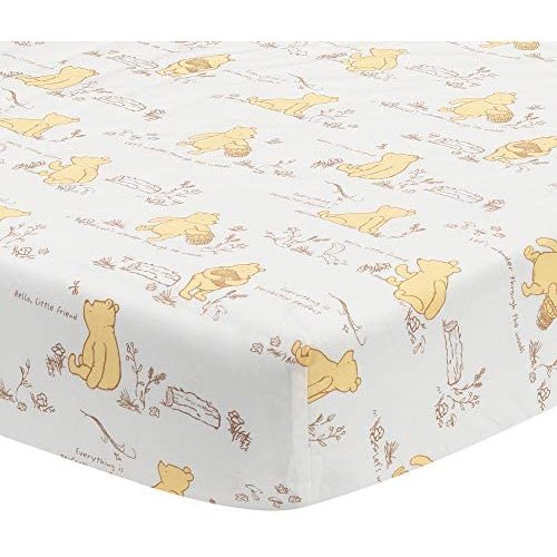 Lambs & Ivy Disney Baby Storytime Pooh 100% Cotton Fitted Crib Sheet - White