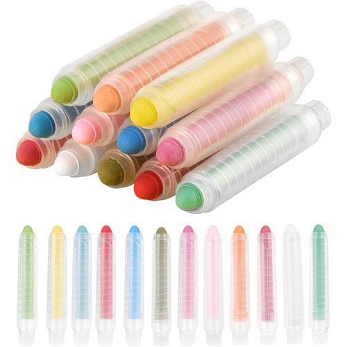 NewFamily Dustless Chalk for Kids, Colored Sidewalk Chalk With Holder,Non-Toxic Washable Toddlers Chalks Drawing Writing for Outdoor Art Play,Blackboard(12 Pcs)