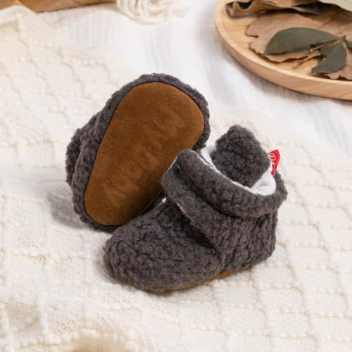 Amazon.com | Newborn Baby Boy Girl Fleece Booties Stay On Infant Soft Slippers Socks Shoe Non Skid Gripper Toddler First Walkers Winter Ankle Crib Shoes | Slippers