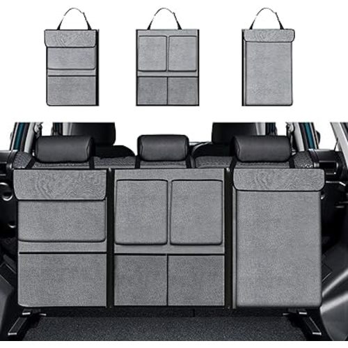 Hovom Car Trunk Organizer, Large Capacity Trunk Organizer for SUV, Detachable Vehicle Seat Back Hanging Storage Organizer with Zippers, Waterproof Car Storage Bag with 7 Pockets (Gray)
