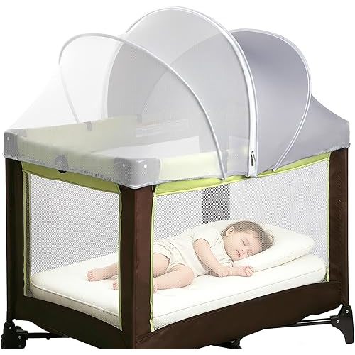 Pack N Play Tent Cover - Light-Blocking Mosquito Net with Two-Way Zipper Portable Bassinet Canopy to Keep Cats Out Bedside Bassinet Insect-Proof Cover, Gray-Large