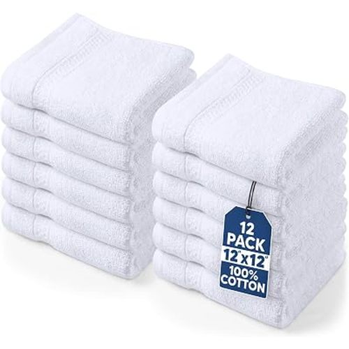 Utopia Towels 12 Pack Premium Wash Cloths, 12x12 in, 100% Cotton, White