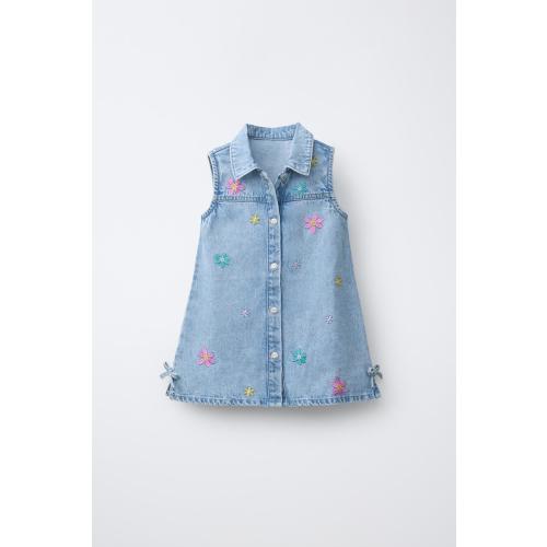 EMBROIDERED FLORAL DENIM DRESS - Blue | ZARA United States