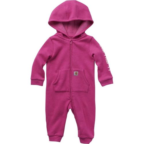 Carhartt Girls Long Sleeve Fleece Zip-Front Hooded Coverall, Raspberry Rose Heather, 6M