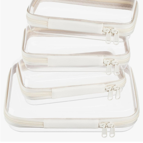 4 pcs Clear Zipper Pouches,Hard Shell Zipper Case, Toiletry Bag for Travel, CLear Diaper Bag, Toiletry Pouch, Travel Organizer, Cosmetic Bag,Toy Storage Bins (M+3S)(Ivory)