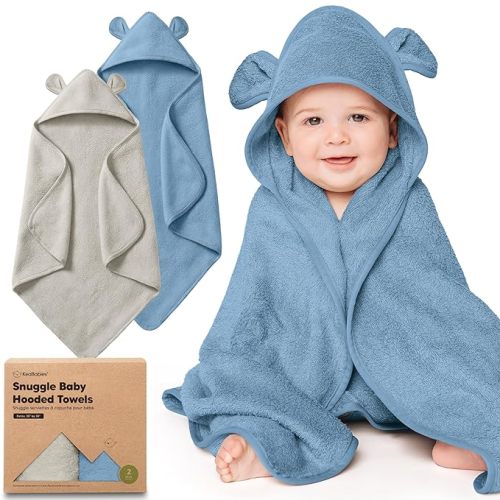 KeaBabies 2-Pack Hooded Baby Towels for Newborn, Kids (Steel, 30x30)