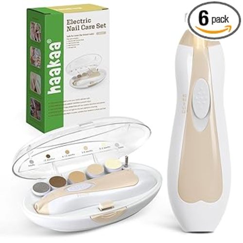 haakaa Baby Nail Care Electric Baby Nail File Kit with LED Light, Baby Nail Clippers for Newborn/Infants/Adults Toenails and Fingernails, 6 Replacement Heads & Storage Case, Acorn