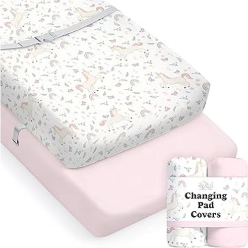 Baby Changing Pad Cover 2-Pack for Boys, Girls (Unicorn Blossom) - Premium Fitted Sheets Baby Diaper Changing Table Cover - Buttery Soft Cotton Blend
