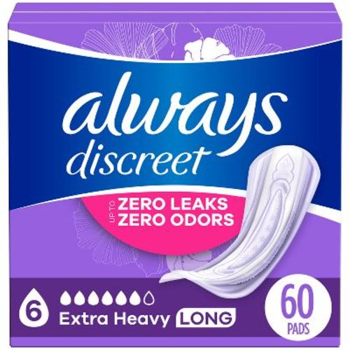 Always Discreet Incontinence And Postpartum Incontinence Pads For Women - Extra Heavy Absorbency - Long Length - 60ct