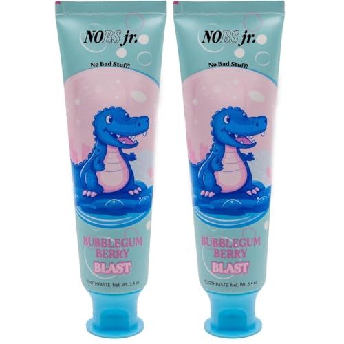 NOBS Jr. Kids Nano Hydroxyapatite Toothpaste – Fluoride Free, SLS-Free, Remineralizing - Dentist Formulated - Bubblegum Berry (Pack of 2)