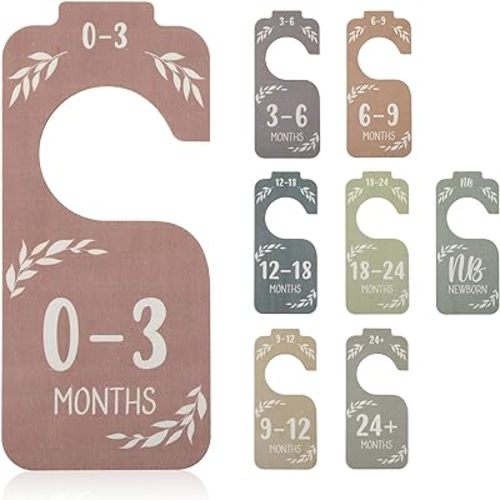 8 Pcs Wooden Baby Clothes Dividers for Closet Colorful Baby Closet Organizer Dividers Double-Sided Baby Clothes Size Hanger Organizer from Newborn to 24 Months for Nursery Beautiful Decor