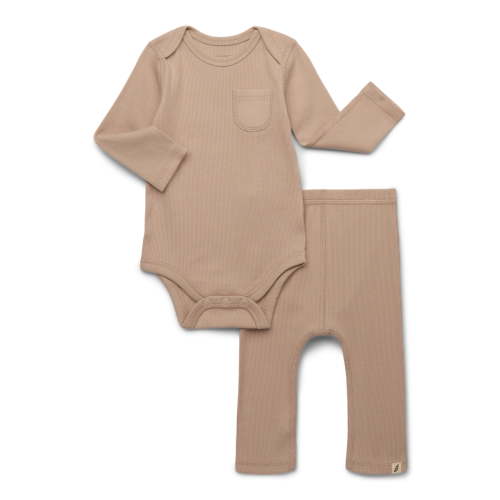 easy-peasy Baby Boys or Girls Organic Rib Long Sleeve Bodysuit with Pocket and Leggings Set, 2-Piece, Sizes 0M-24M
