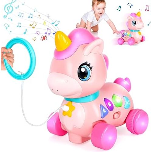 Baby Unicorn Toy 6-12-18 Months with Music & Lights Explore Bilingual Educational For Toddler Sensory Development Learning Walking Moving Crawling Tummy Time Toys Christmas Birthday Gifts for Infants