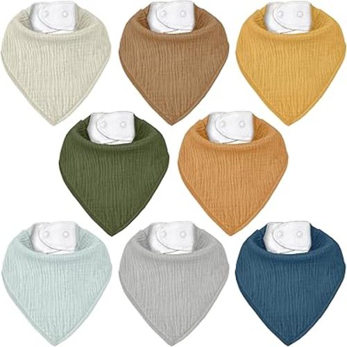 Muslin Baby Bibs 8 Pack, Baby Bandana Drool Bib for Drooling and Teething, Cotton Soft Absorbent for Girls Boys